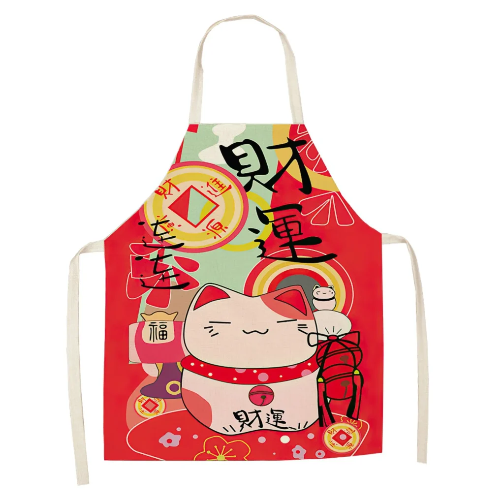 tablier rouge motif chat chinois