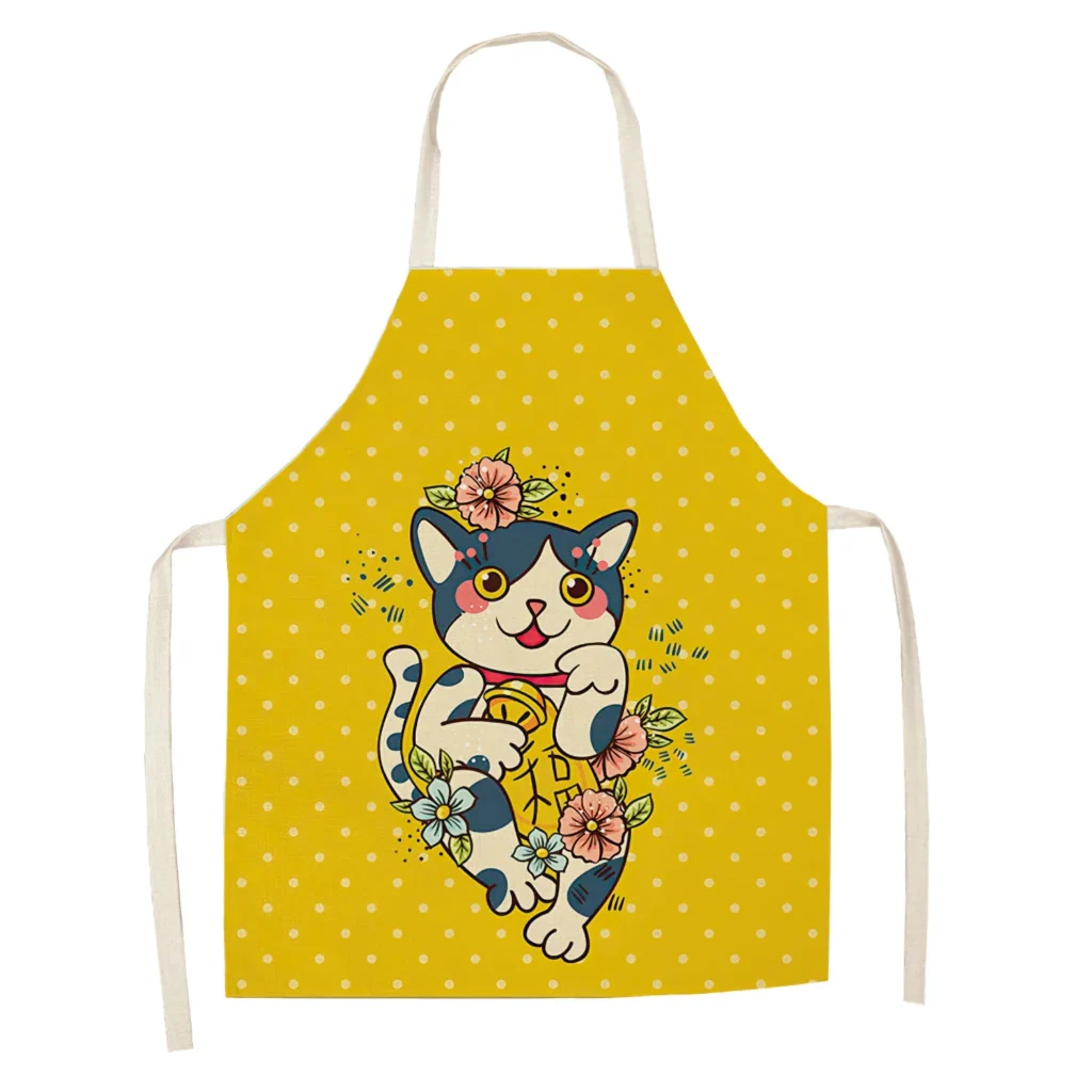 tablier chat mignon points jaunes et blancs
