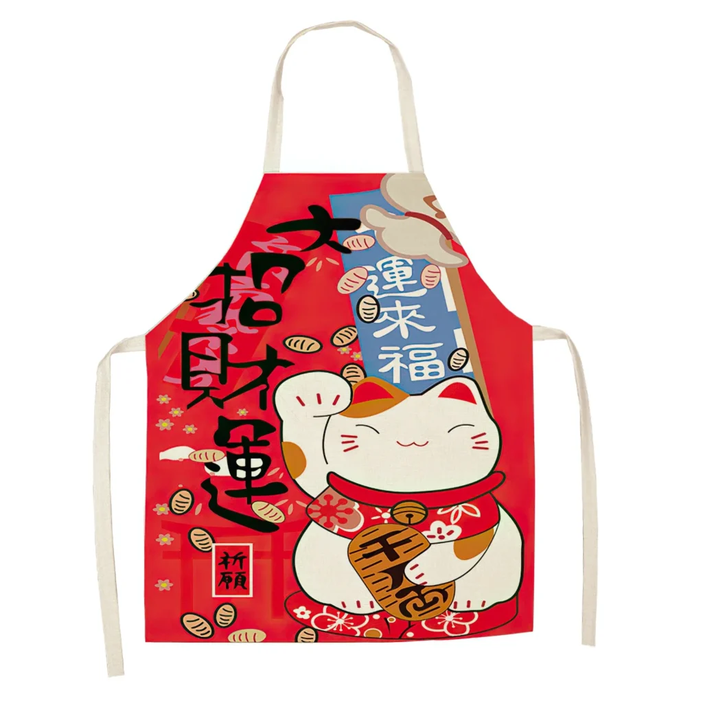 tablier chat chinois heureux