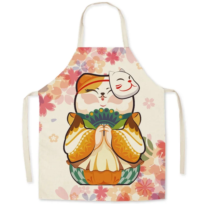 tablier chat souriant fleuri